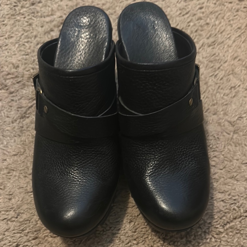 Black Leather Clogs